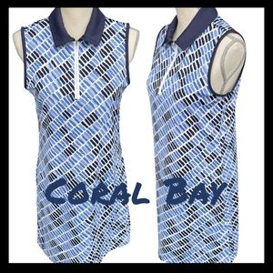Coral Bay Golf Blue/White Patterned Sleeveless 1/4 Zip Collared Dress (S)
